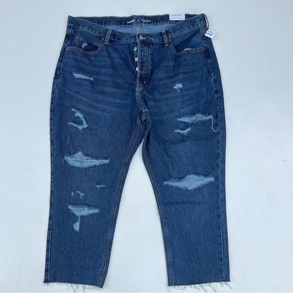 NEW! Old Navy high-rise slouchy crop jean raw hem button front 5-pocket style - Picture 2 of 13